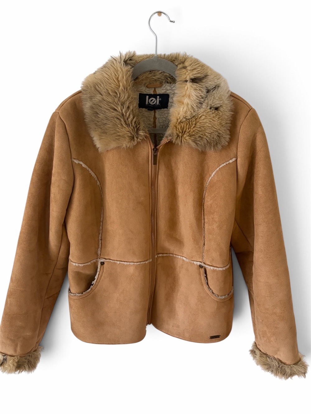 Vintage Y2K l.e.i. Penny Lane Faux Suede Sherpa Shearling Jacket Camel - Size XL